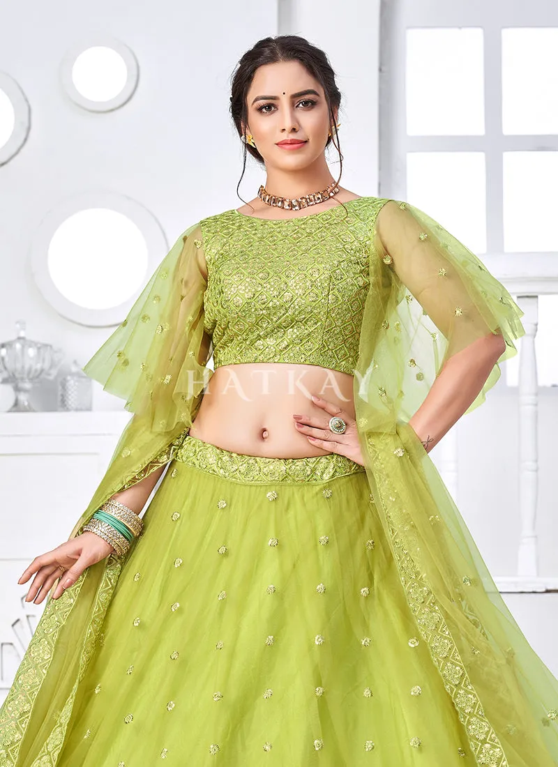 Lime Green Sequence Embroidered Designer Lehenga Choli