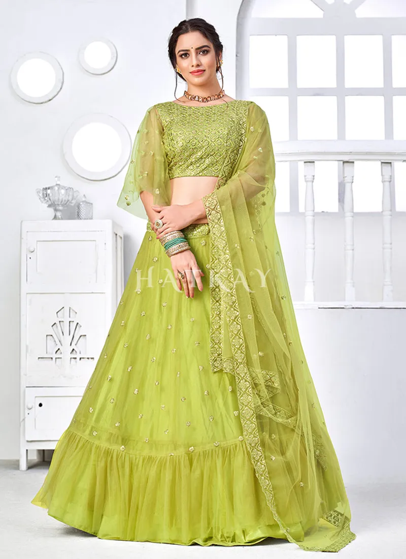 Lime Green Sequence Embroidered Designer Lehenga Choli