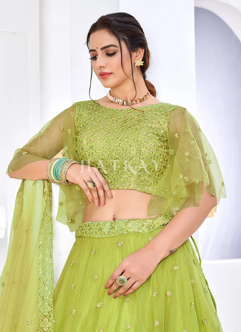 Lime Green Sequence Embroidered Designer Lehenga Choli