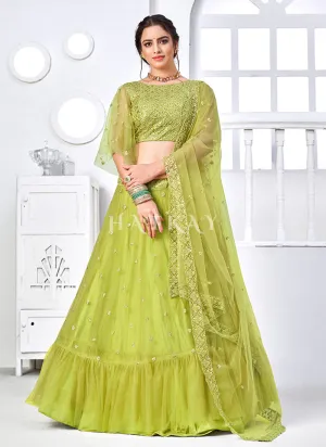 Lime Green Sequence Embroidered Designer Lehenga Choli