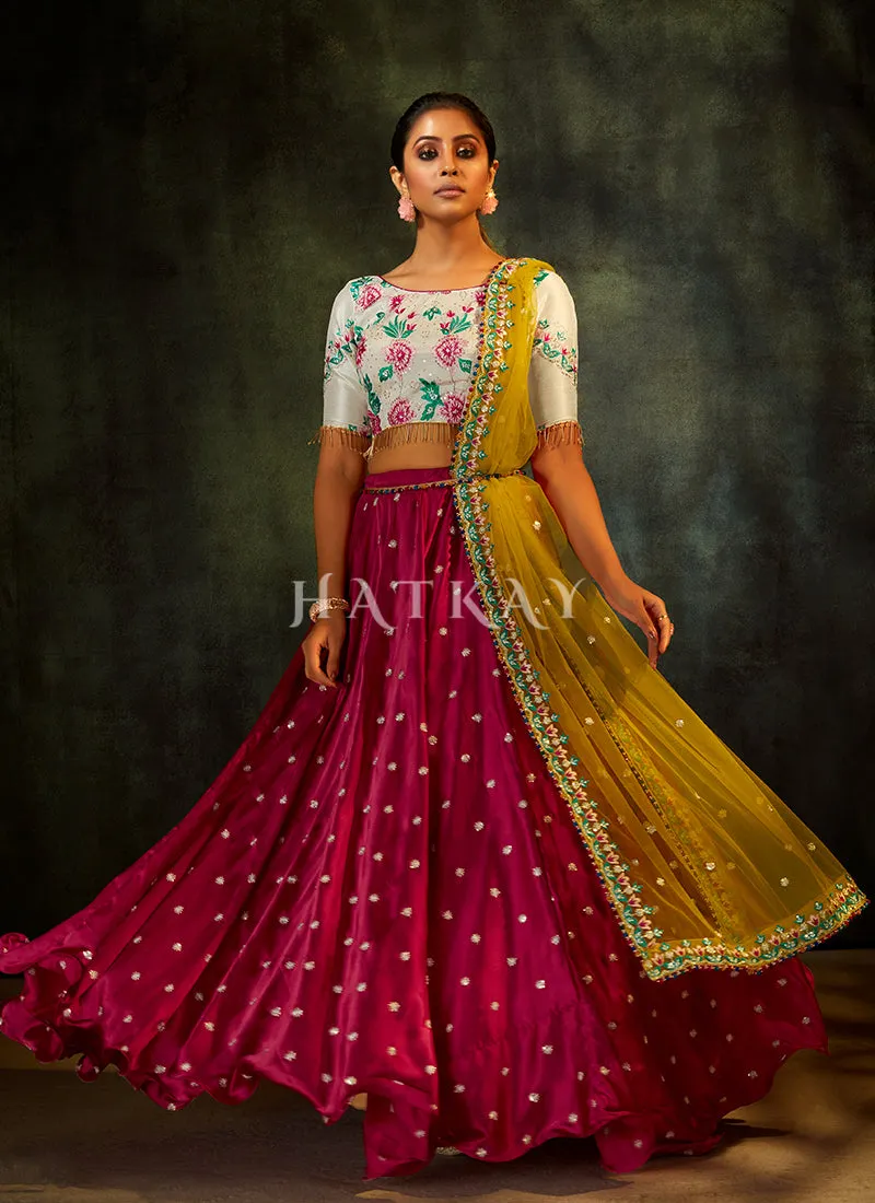Magenta And White Floral Sequence Embroidered Designer Lehenga Choli