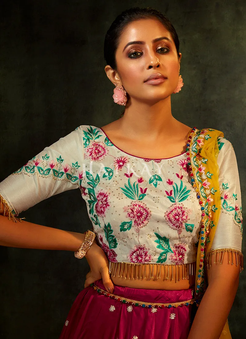 Magenta And White Floral Sequence Embroidered Designer Lehenga Choli