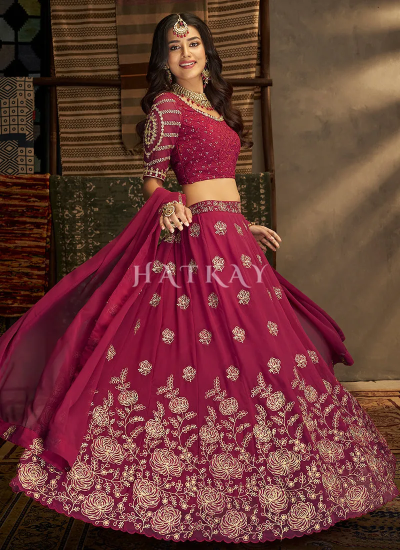 Magenta Pink Embroidery Traditional Georgette Lehenga Choli