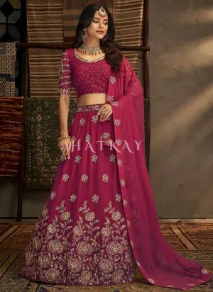 Magenta Pink Embroidery Traditional Georgette Lehenga Choli