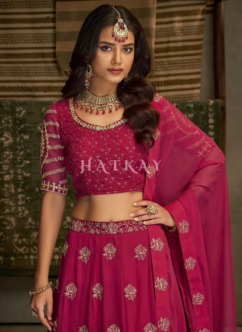 Magenta Pink Embroidery Traditional Georgette Lehenga Choli