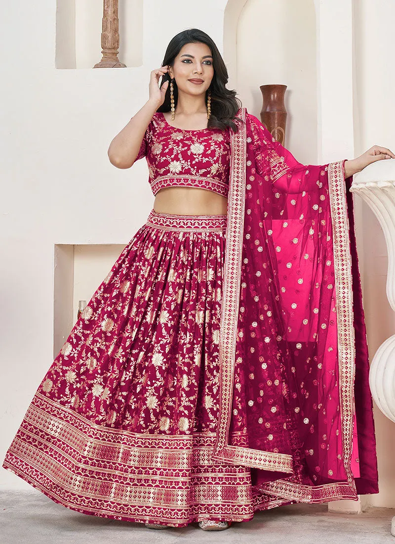 Magenta Sequence Embroidery Jacquard Lehenga Choli