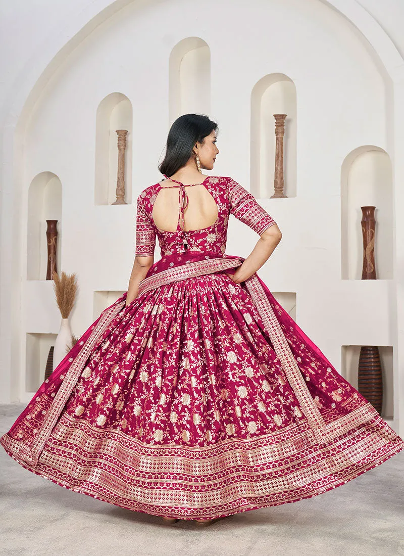 Magenta Sequence Embroidery Jacquard Lehenga Choli