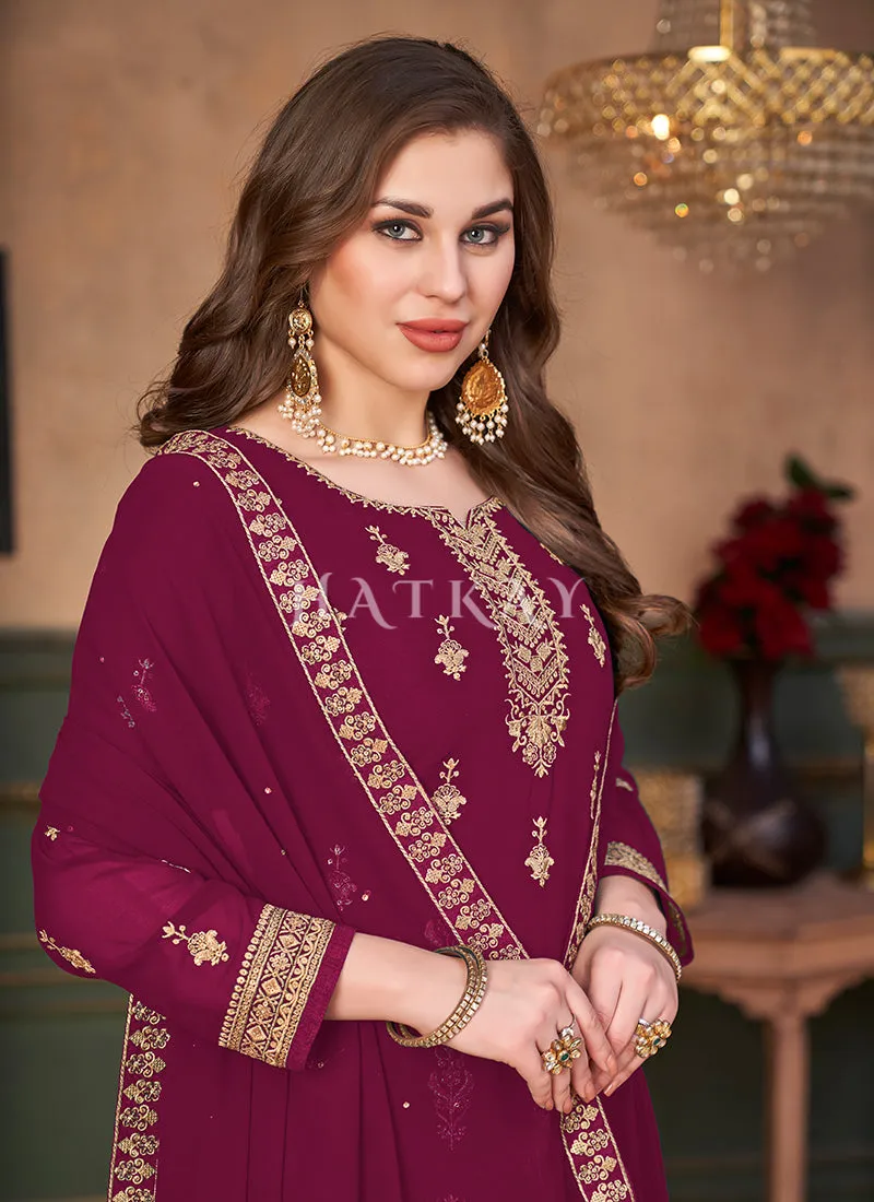 Magenta Traditional Embroidered Designer Palazzo Suit