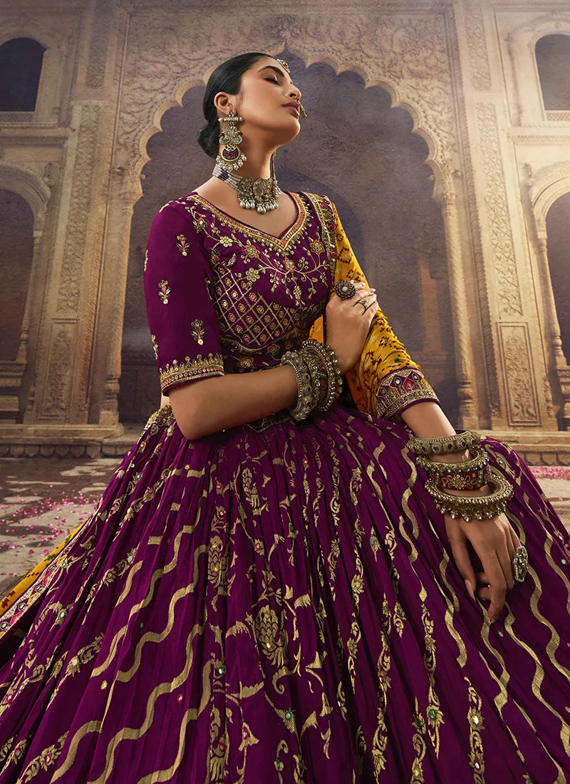 Magenta Yellow Embroidery Viscose Lehenga Choli