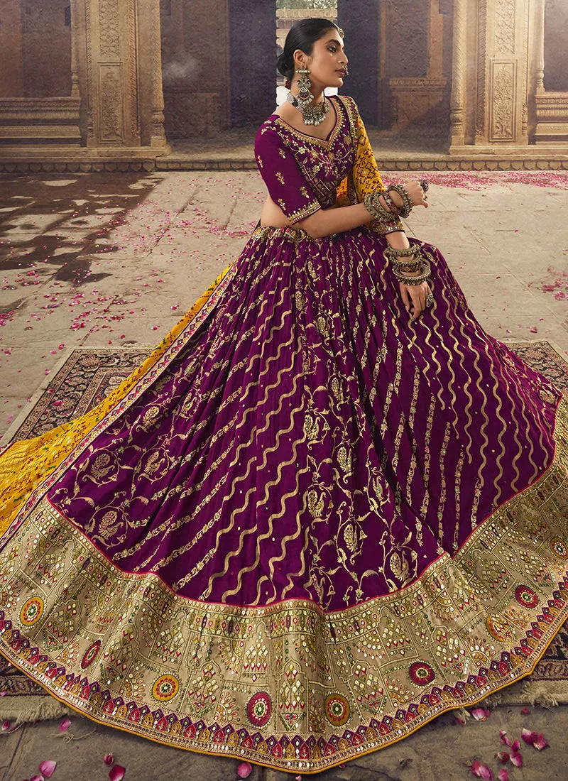 Magenta Yellow Embroidery Viscose Lehenga Choli