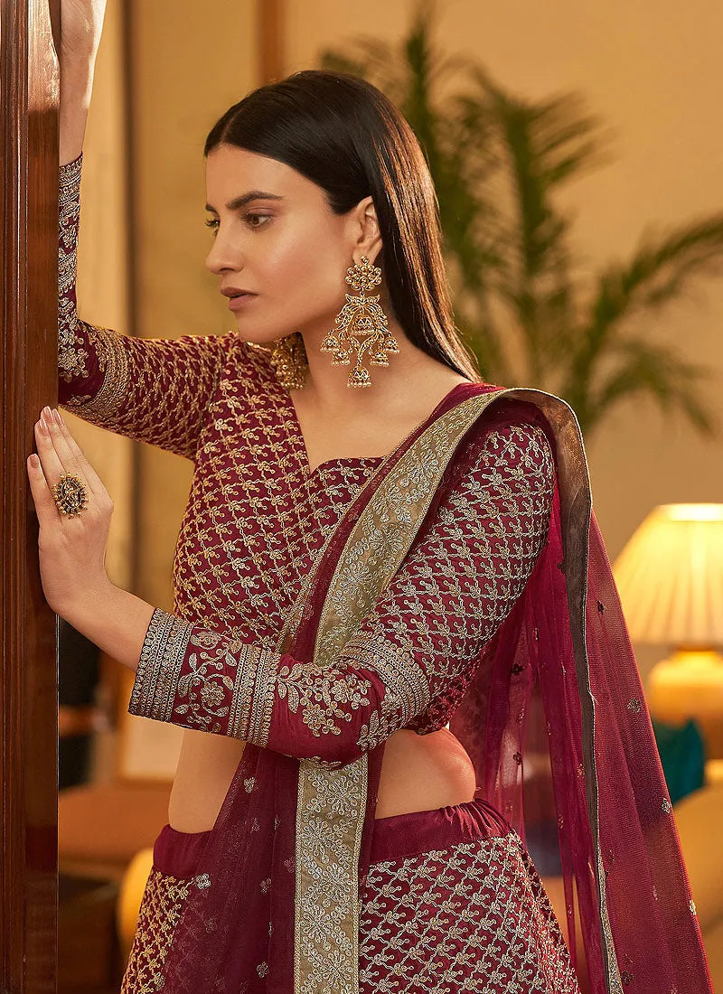 Maroon Embroidered Indian Wedding Lehenga