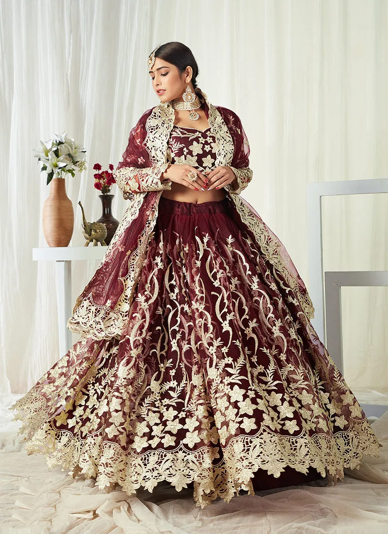Maroon Golden Embroidered Lehenga Choli