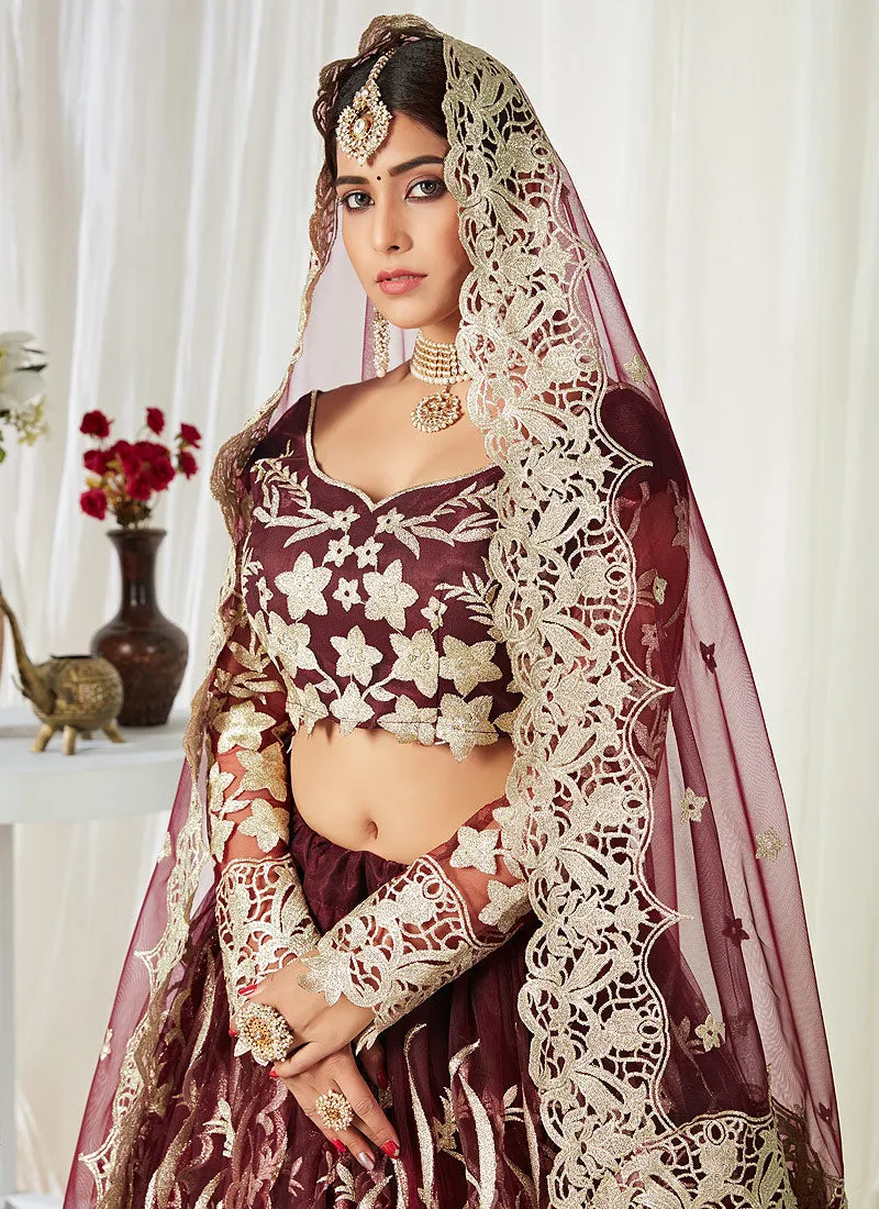 Maroon Golden Embroidered Lehenga Choli