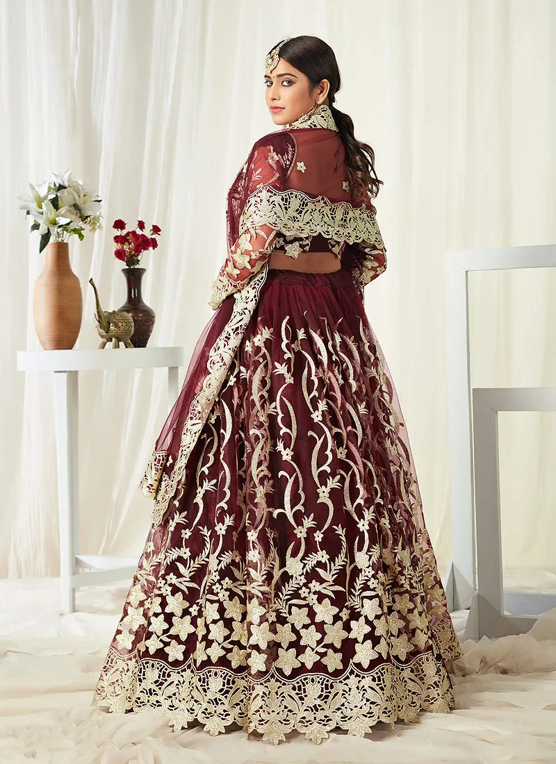 Maroon Golden Embroidered Lehenga Choli
