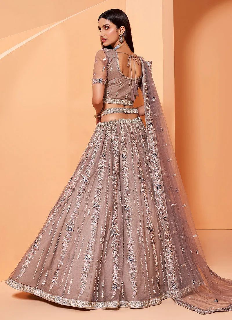 Mauve Floral Embroidered Wedding Lehenga Choli