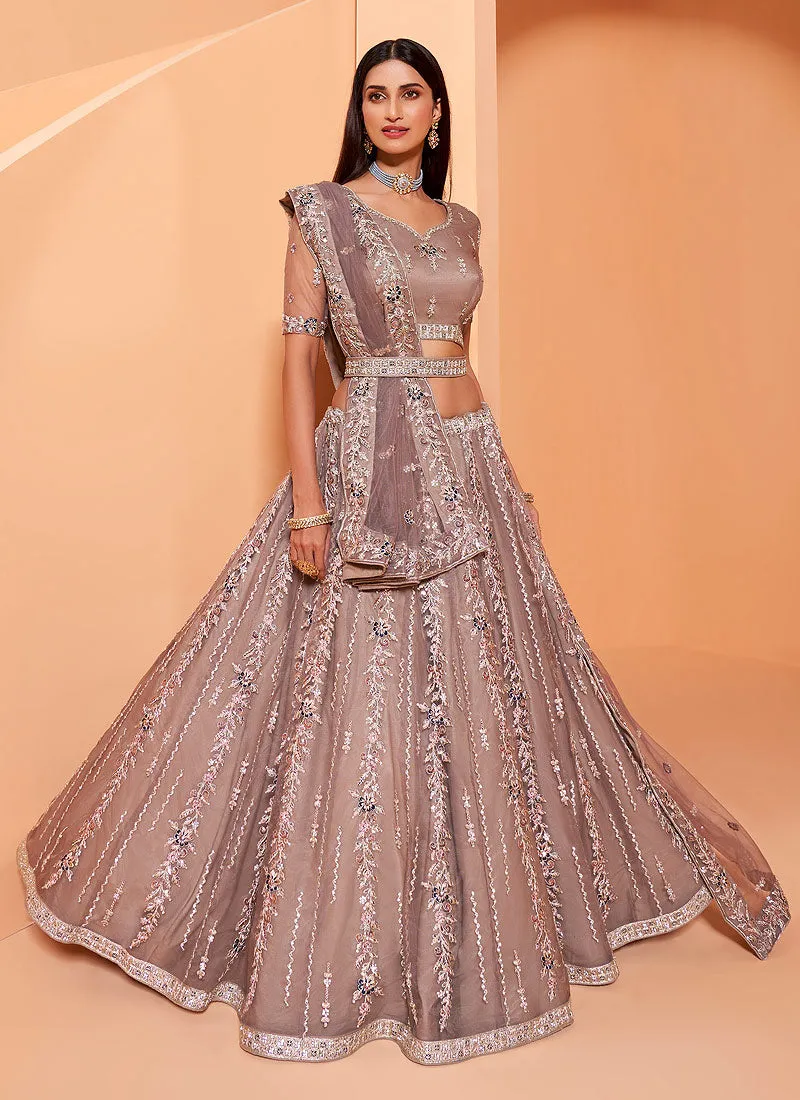 Mauve Floral Embroidered Wedding Lehenga Choli