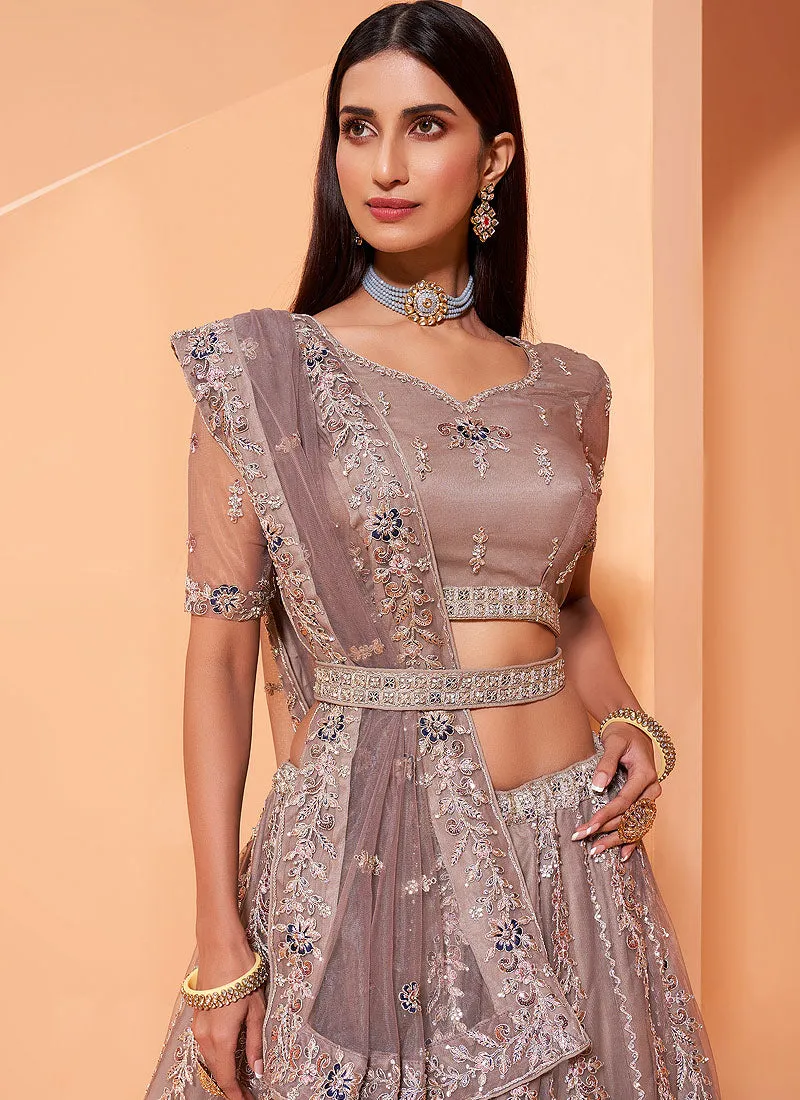 Mauve Floral Embroidered Wedding Lehenga Choli