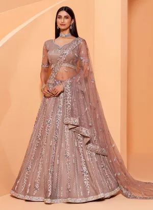 Mauve Floral Embroidered Wedding Lehenga Choli