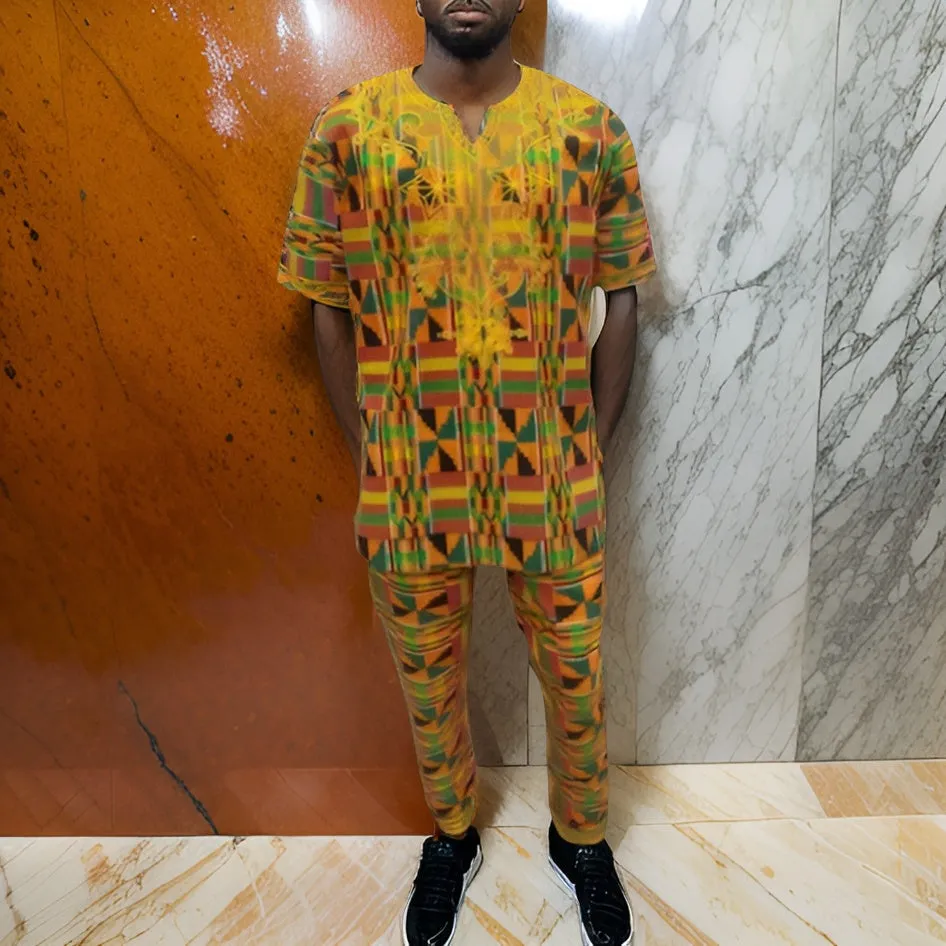 Men's Kente Embroidered Pant Set