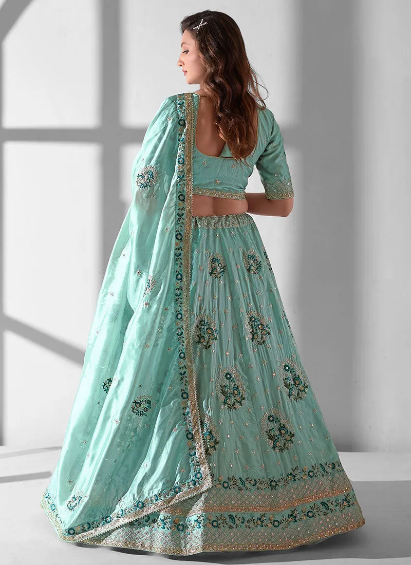 Mint Green Multi Embroidery Designer Lehenga Choli With Dupatta