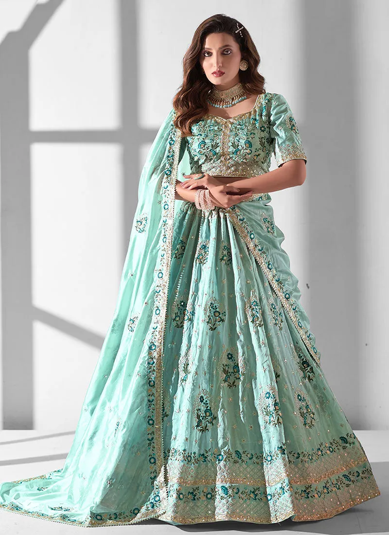 Mint Green Multi Embroidery Designer Lehenga Choli With Dupatta
