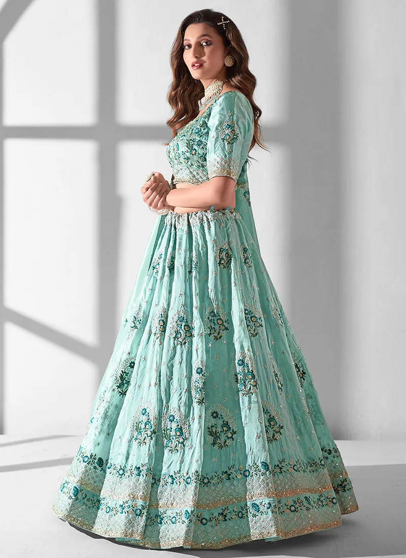 Mint Green Multi Embroidery Designer Lehenga Choli With Dupatta