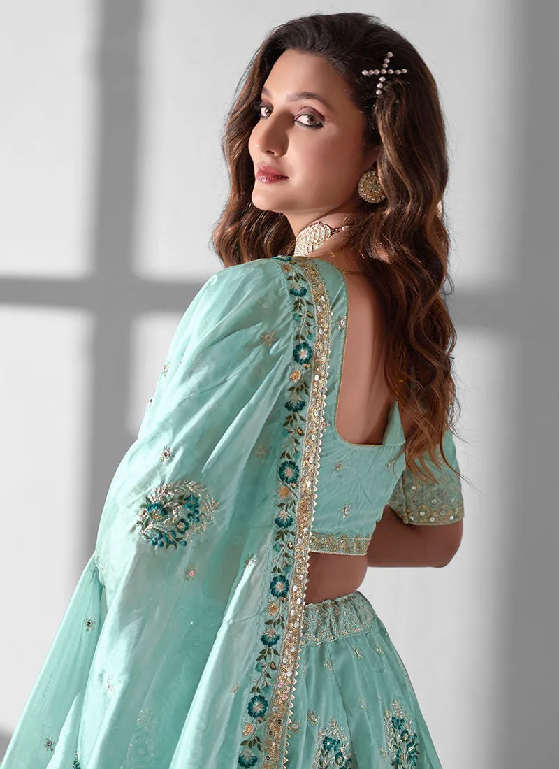 Mint Green Multi Embroidery Designer Lehenga Choli With Dupatta