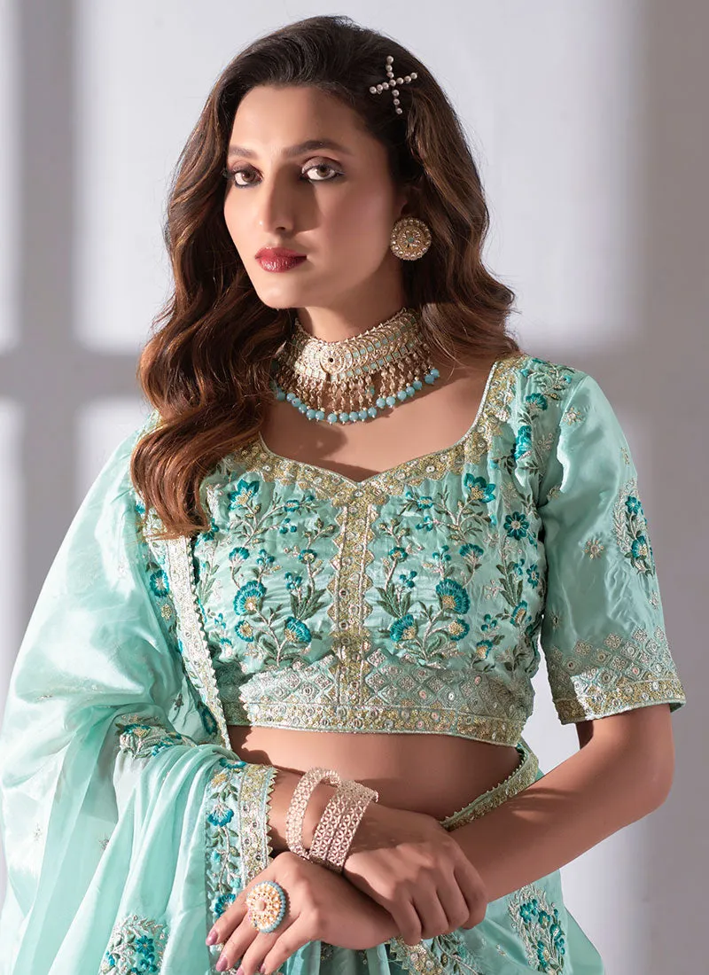 Mint Green Multi Embroidery Designer Lehenga Choli With Dupatta