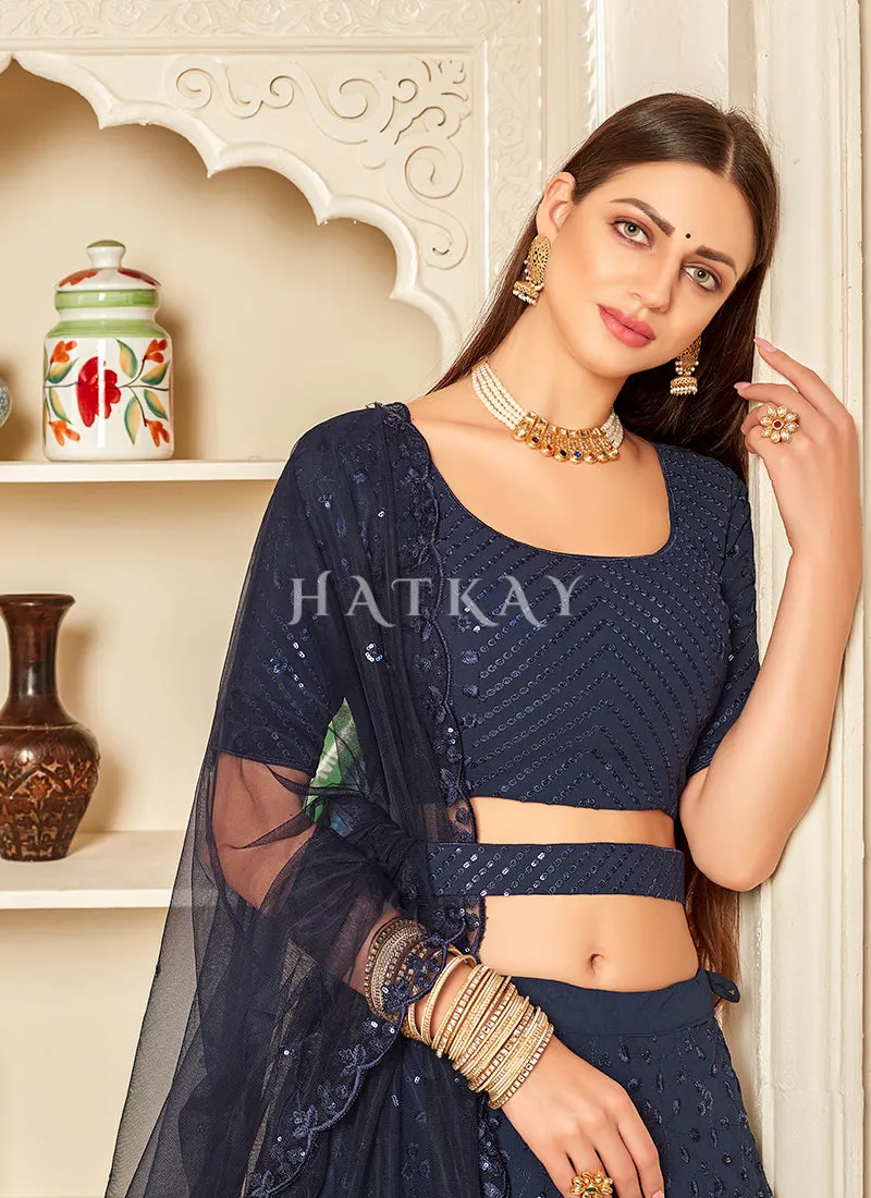 Navy Blue Sequence Embroidered Festive Lehenga
