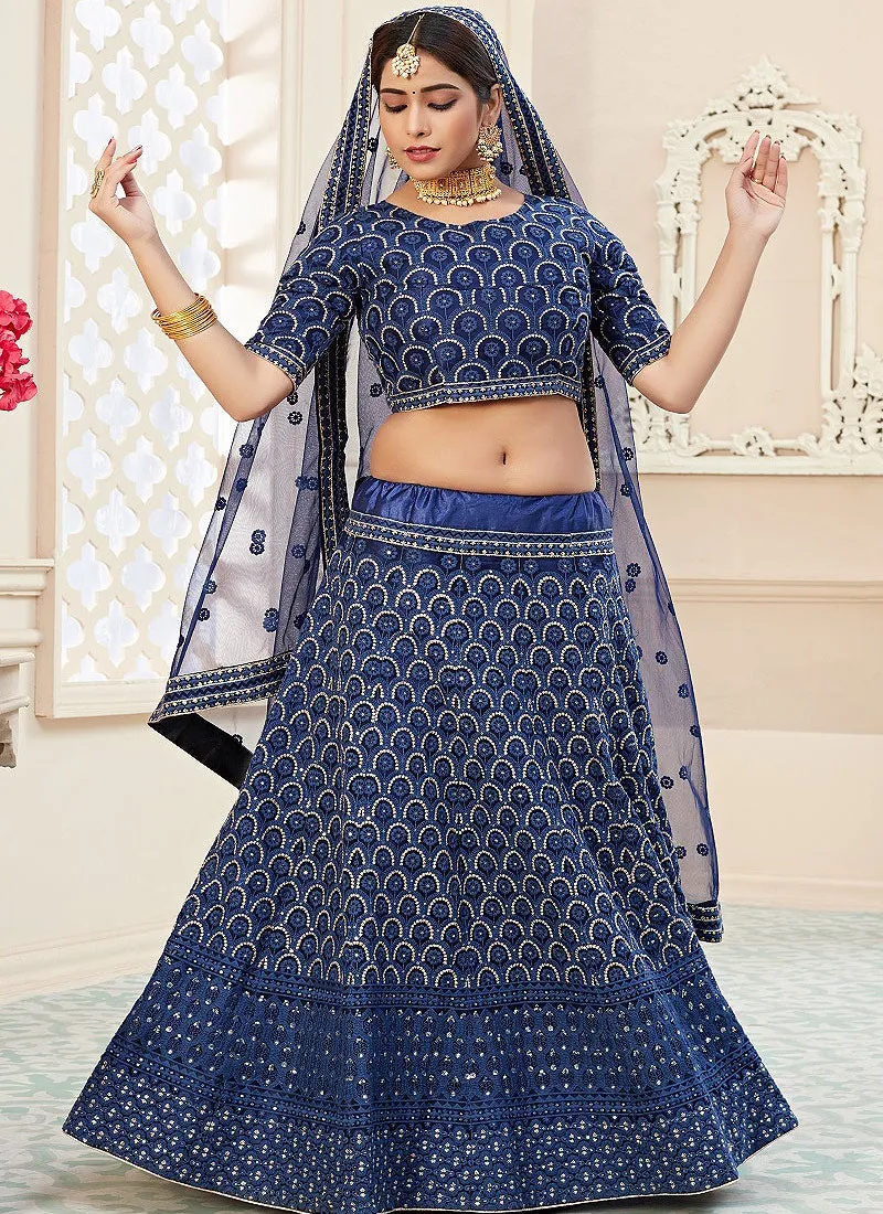 Navy Blue Sequence Embroidered Lehenga Choli