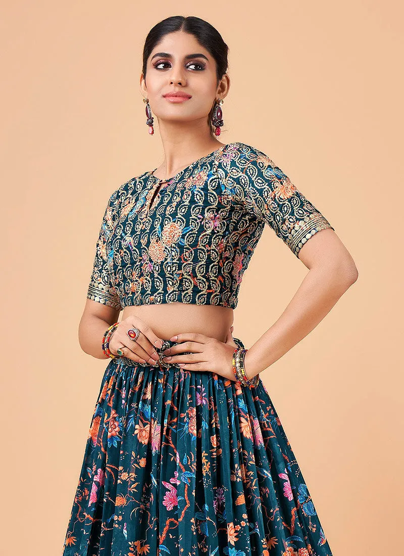 Navy Blue Sequence Embroidery Floral Festive Lehenga Choli