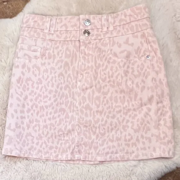 NWT $258 Current/Elliot The Flute Leopard-print Denim Mini Skirt