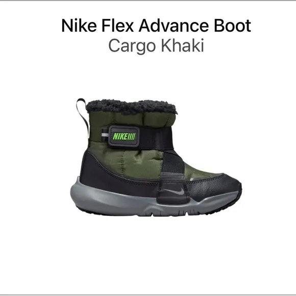 NWT Nike Flex Advance Boots Cargo Khaki/Green Strike Black Sz 1 Youth