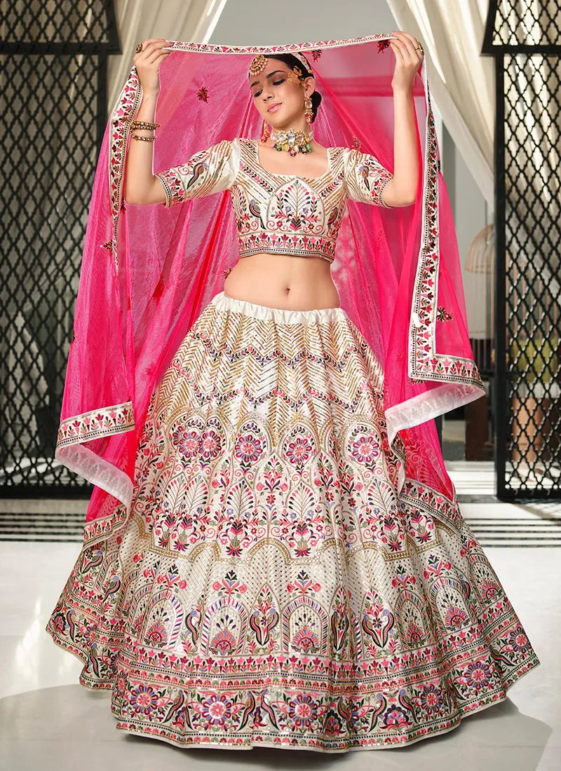 Off White And Pink Embroidery Festive Lehenga Choli