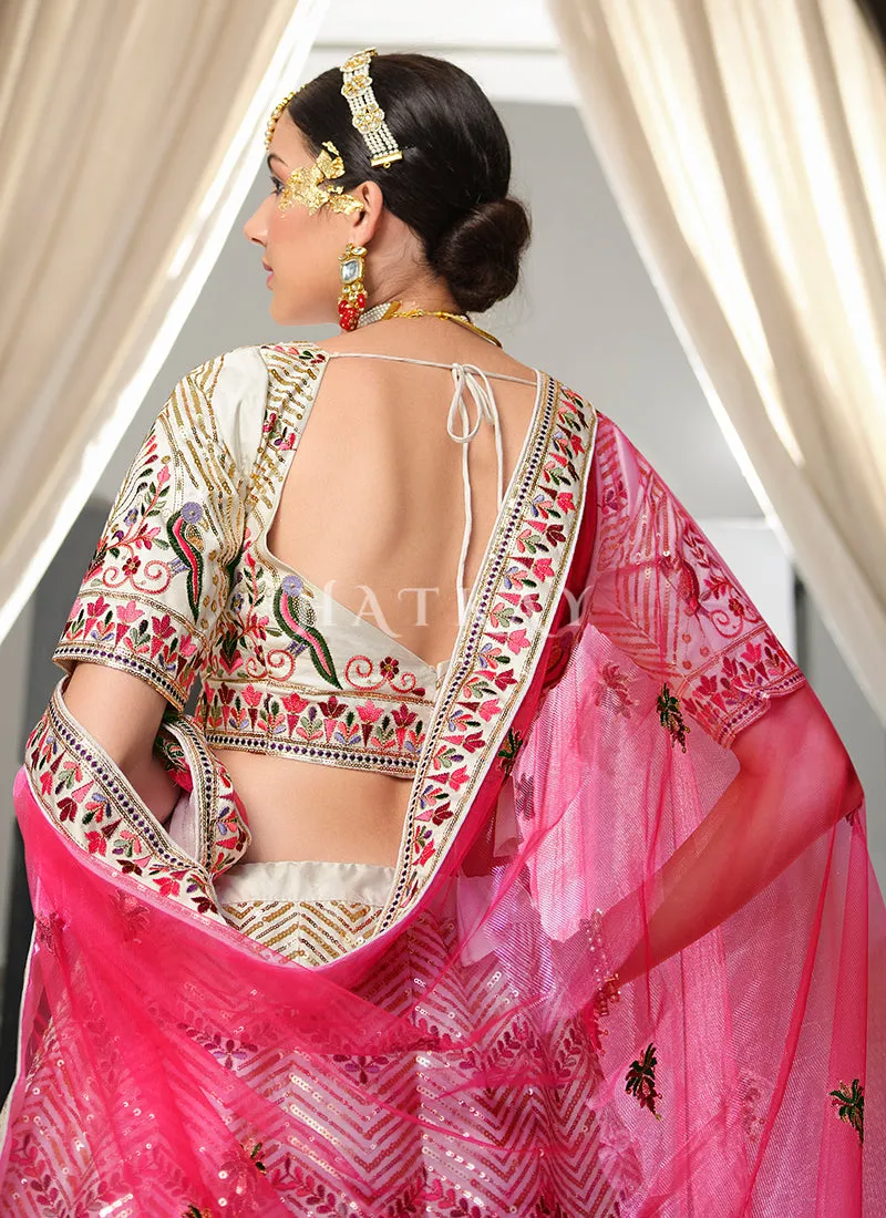 Off White And Pink Embroidery Festive Lehenga Choli