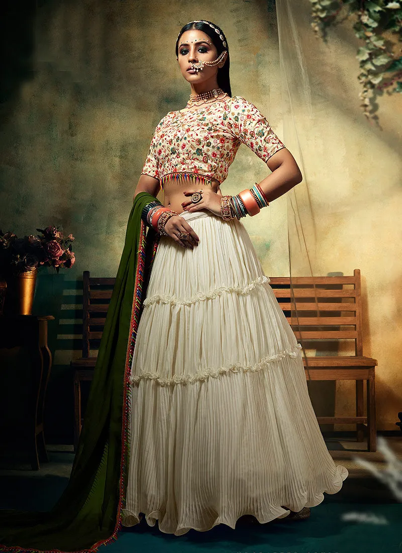 Off White Multi Embroidered Designer Lehenga Choli