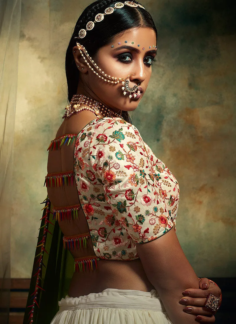 Off White Multi Embroidered Designer Lehenga Choli
