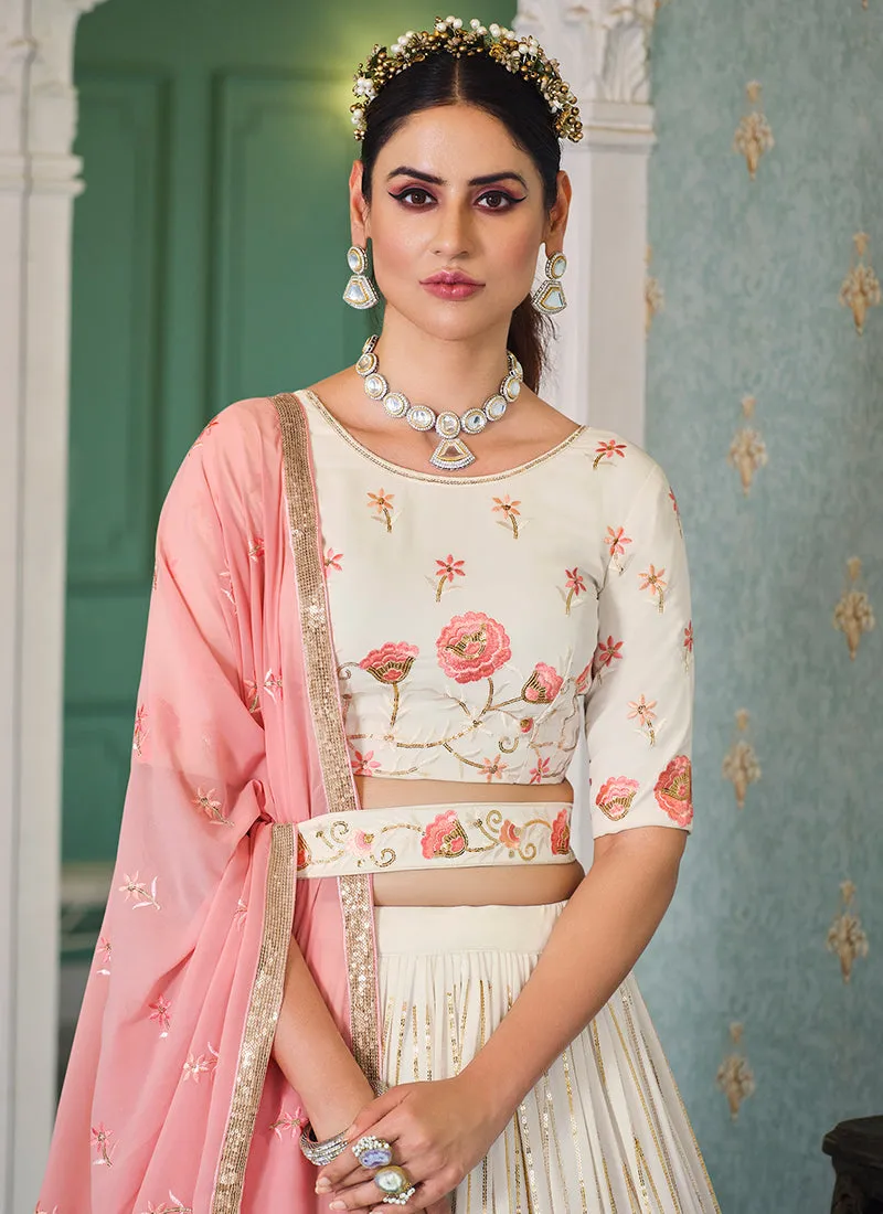 Off White Sequence Embroidery Bollywood Lehenga Choli