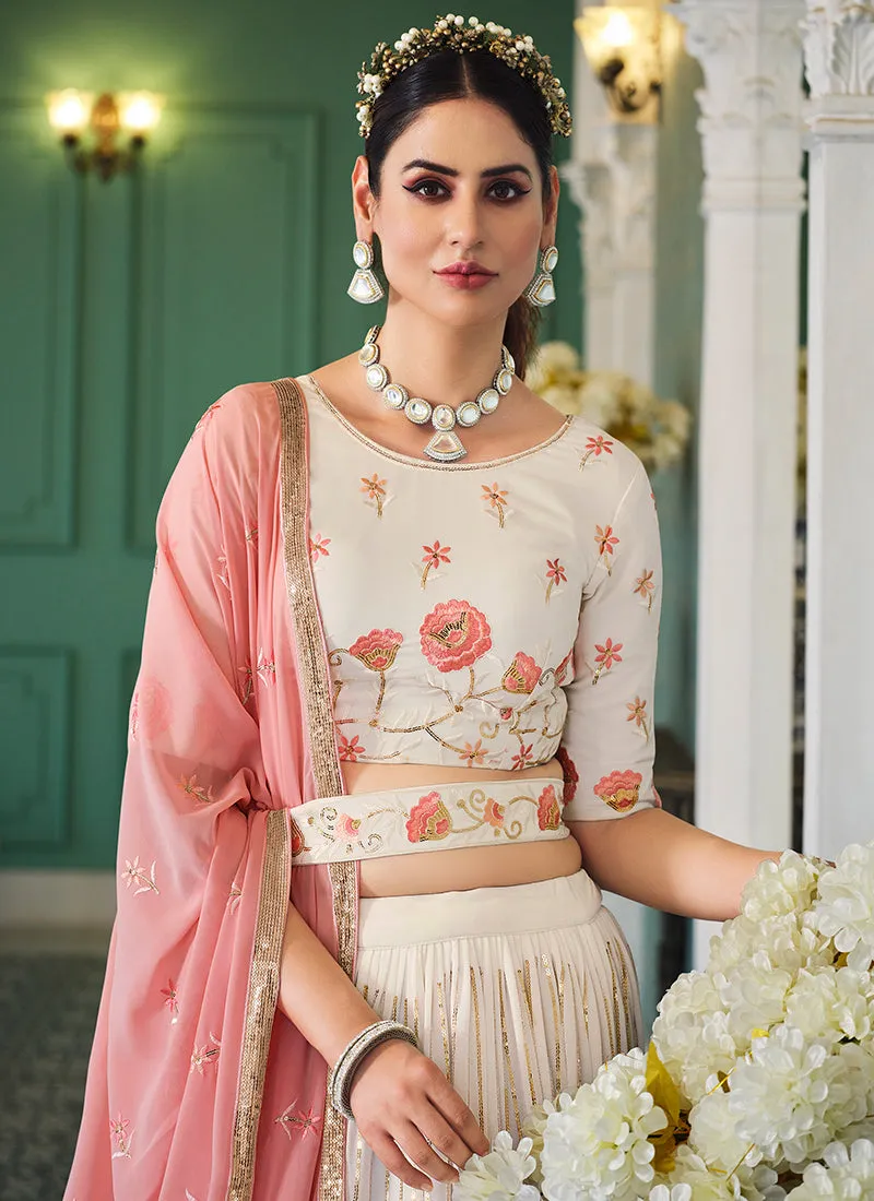 Off White Sequence Embroidery Bollywood Lehenga Choli
