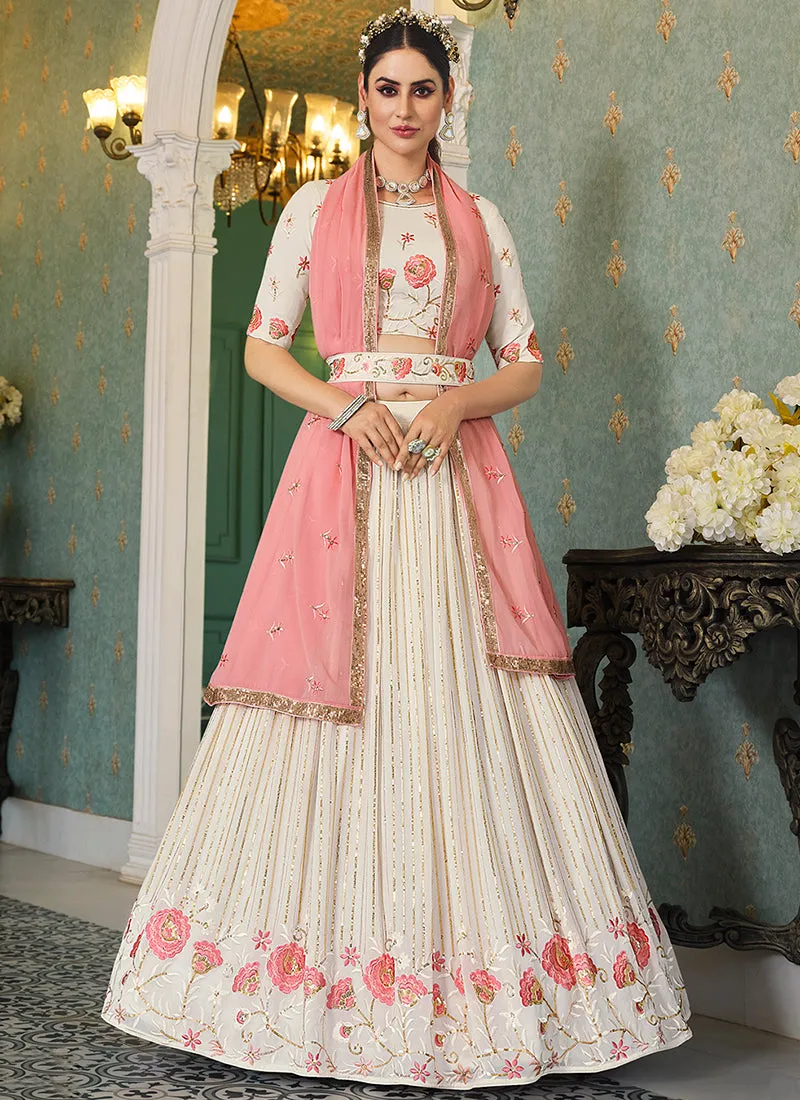 Off White Sequence Embroidery Bollywood Lehenga Choli