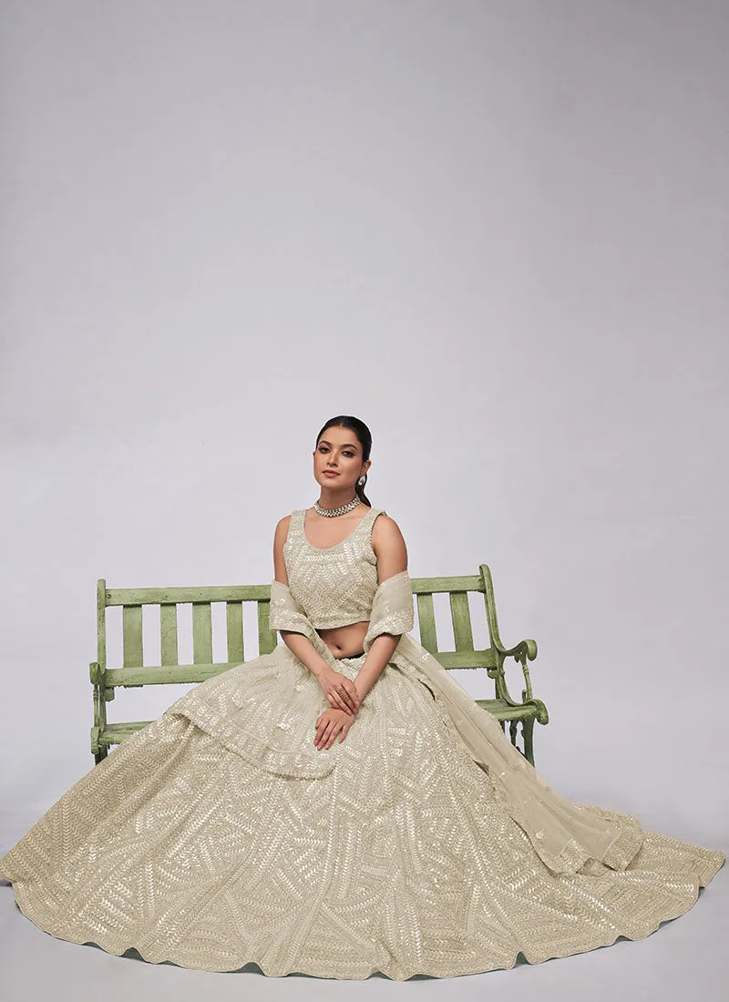 Off White Sequence Embroidery Lehenga Choli For Indian Wedding