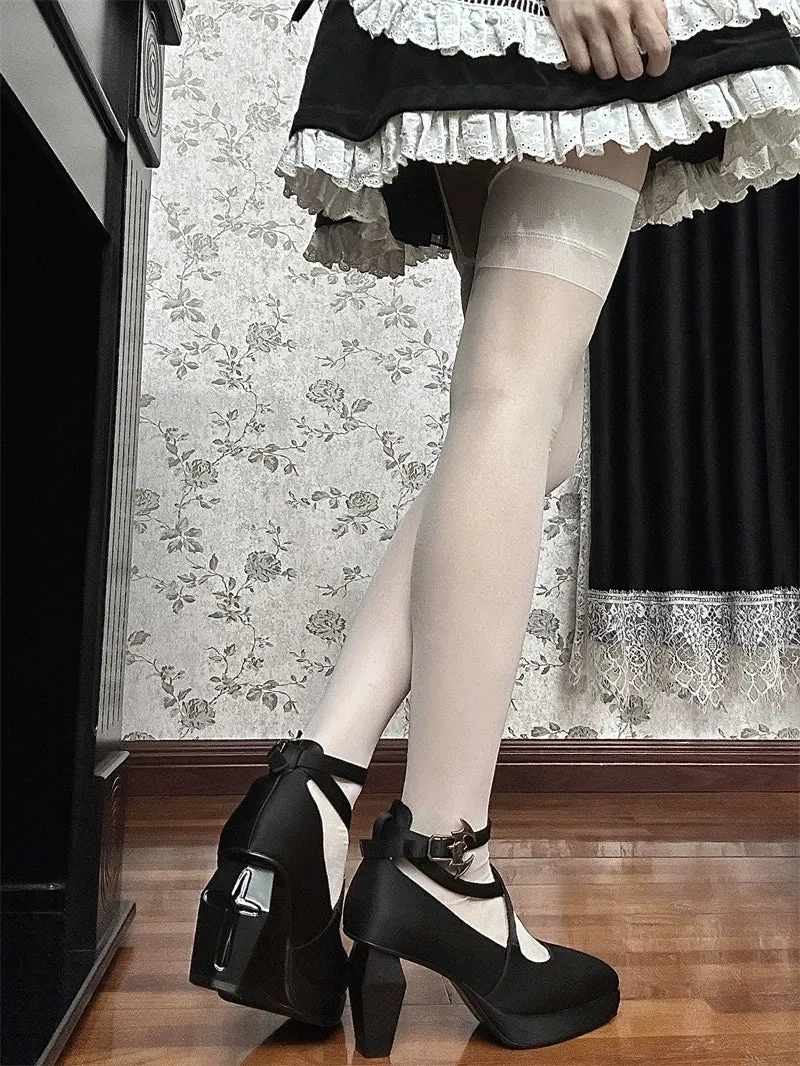 Original Silk Strappy Gothic Nun Square Toe High Heels S22994