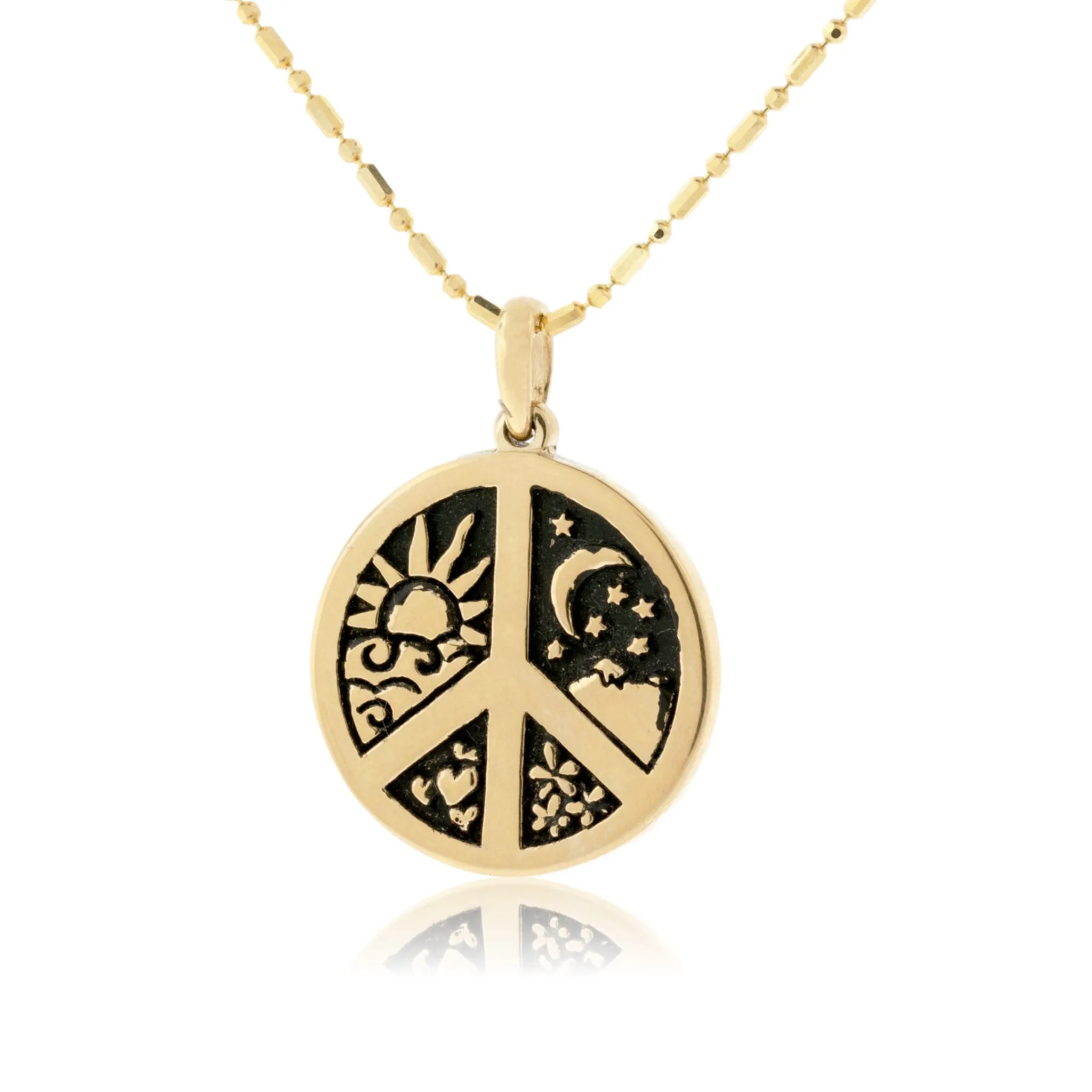Peace Sign Pendant with Sun, Moons, Hearts, & Flowers