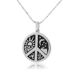 Peace Sign Pendant with Sun, Moons, Hearts, & Flowers