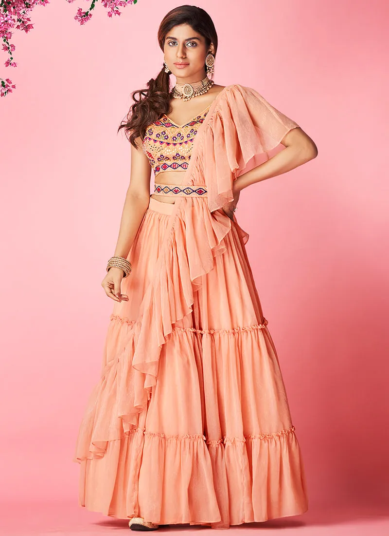 Peach Multi Embroidered Wedding Lehenga Choli