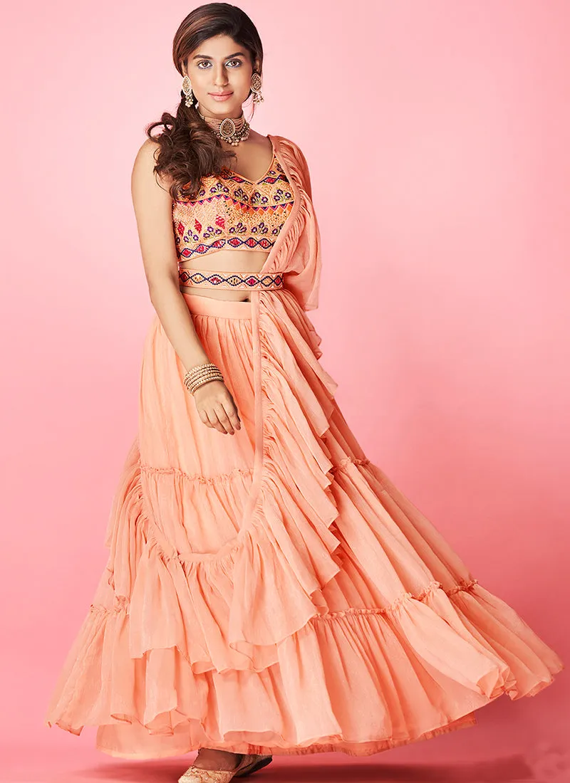 Peach Multi Embroidered Wedding Lehenga Choli