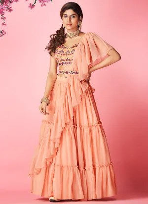Peach Multi Embroidered Wedding Lehenga Choli