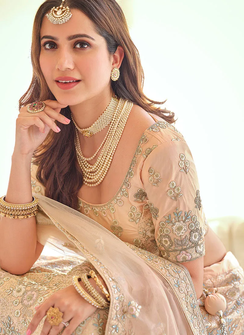 Peach Multi Embroidery Wedding Lehenga Choli With Dupatta