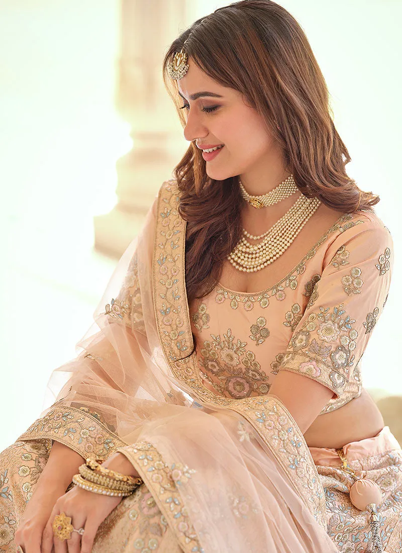 Peach Multi Embroidery Wedding Lehenga Choli With Dupatta