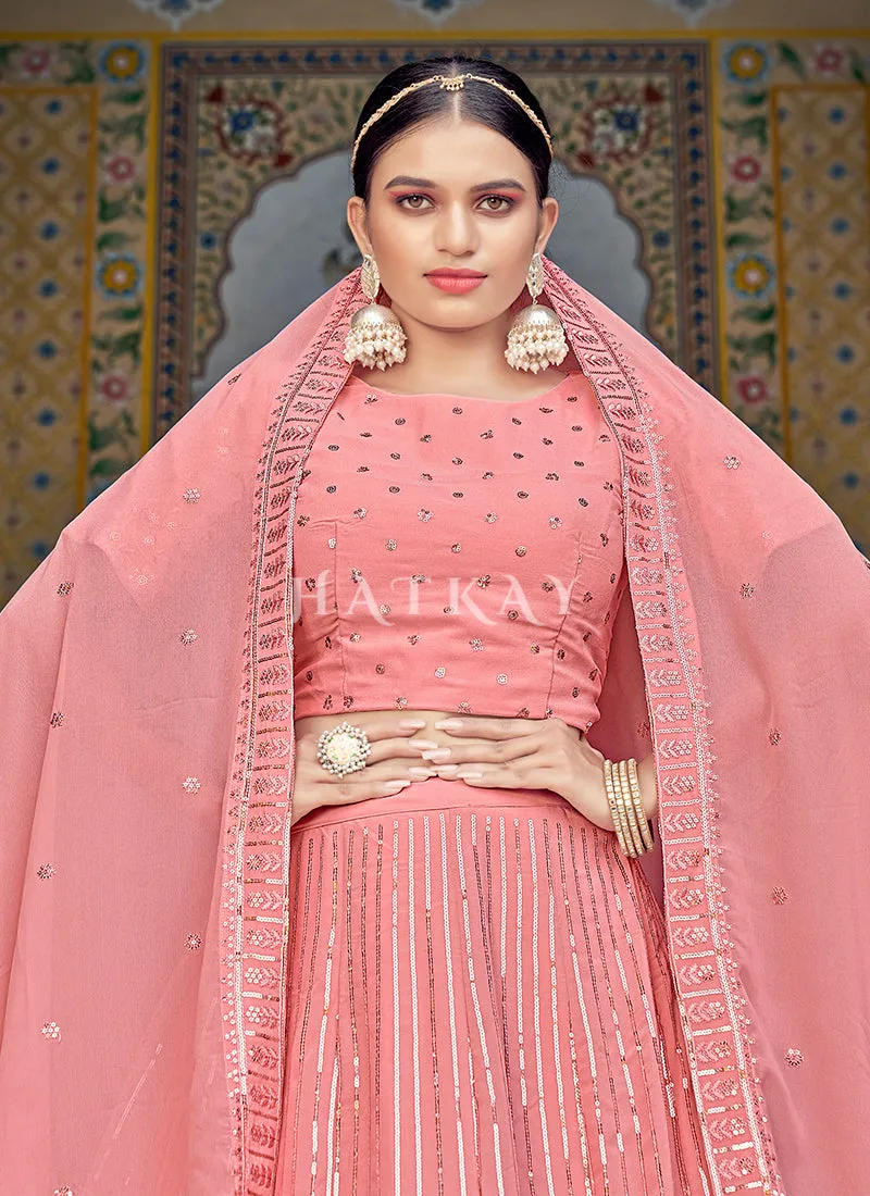 Peach Sequence Embroidery Wedding Lehenga Choli